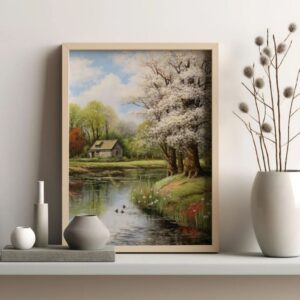 cuadros-de-paisajes-naturales-agua-serena-con-vegetacion
