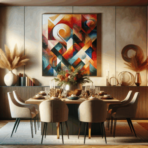 Decoración con cuadros abstractos para comedor
