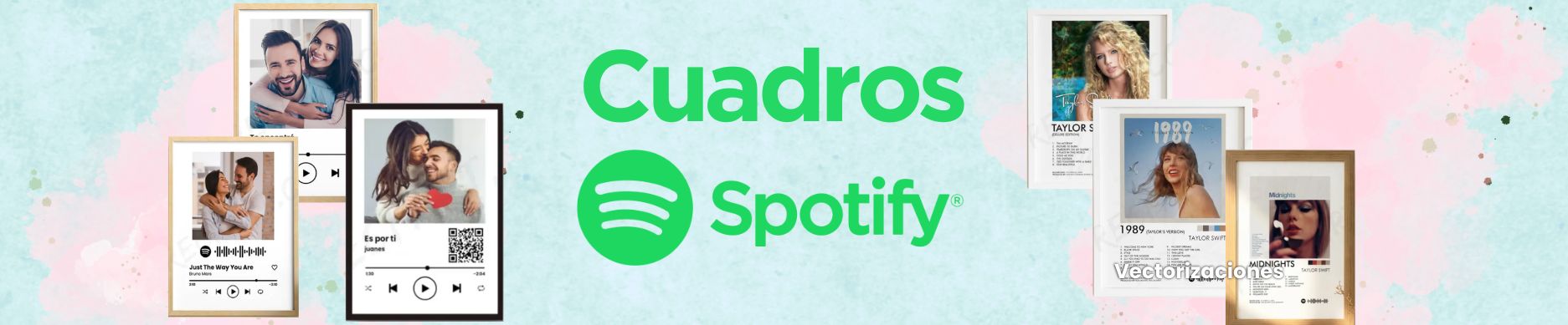 Cuadros Spotify - Celeste - Fucsia - Multicolor - Rosado