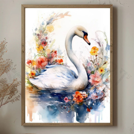 Cuadro del Cisne con Flores