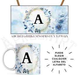 Tazas Personalizadas - Letra con flores de acuarela azul