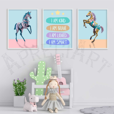 Cuadros para Bebes - Caballos Relinchando - Set de 3