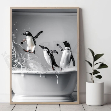 cuadro de pingüinos en bañera