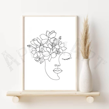 Cuadros de Arte Lineal - Mujer con Flores