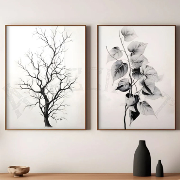 cuadros para sala arbol y hojas en blanco y negro