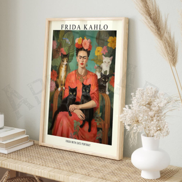 Cuadros de Frida Kahlo - Frida con gatos