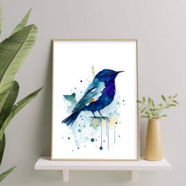 Cuadros de aves: Pájaros Azules en Acuarela - Set de 3