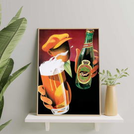 Cuadro Vintage - Hombre con Cerveza y Vaso Alto