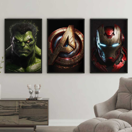 Cuadros de Superhéroes - Hulk y Iron Man - Set de 3
