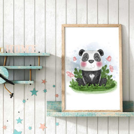 Cuadros Para Niños - Pequeño Oso Panda en el Prado
