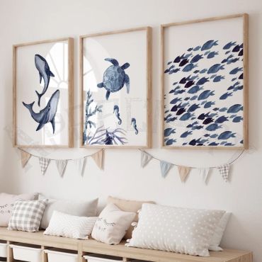 Cuadros Decorativos - Fauna Azul - Set de 3