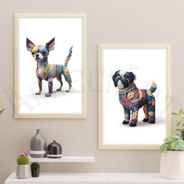 Cuadros de animales: Chihuahua y ShihTzu de Pie - Set de 2