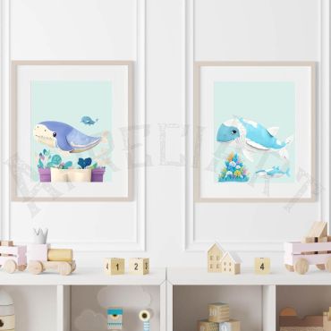Cuadros para Bebés - Ballenas Azules - Set de 2