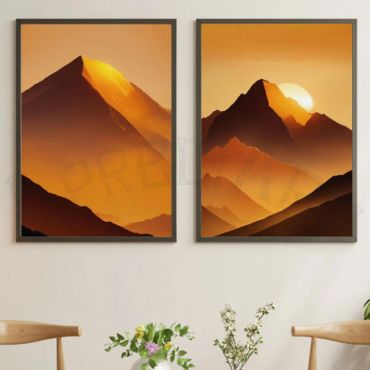 cuadros de montañas en el atardecer