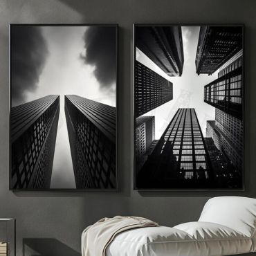 cuadros de rascacielos en blanco y negro