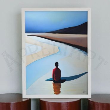 cuadro minimalista de hombre en la playa