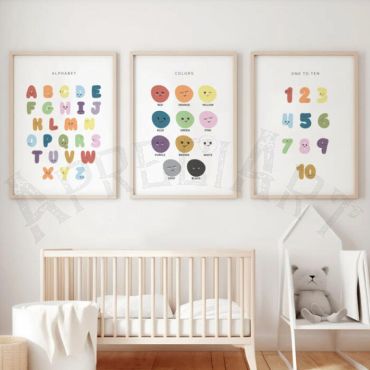 cuadros decorativos alfabeto numeros y colores en ingles