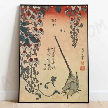 Katsushika Hokusai - Wagtail and Wisteria