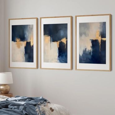 Cuadros Abstractos - Azul Minimal - Set de 3