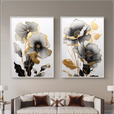 Cuadros para Sala - Flor Dorada - Set de 2
