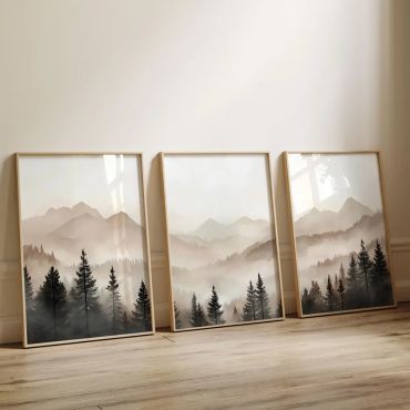 Cuadros de Paisajes - Montañas Neblina - Set de 3