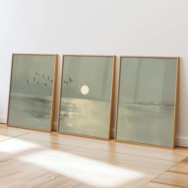 Cuadros Japoneses - Luna entre Montañas - Set de 3