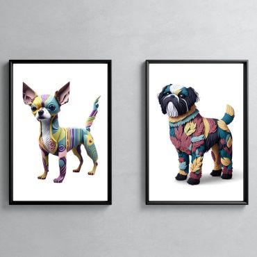 Cuadros de animales: Chihuahua y ShihTzu de Pie - Set de 2