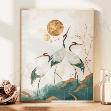 Cuadro de las Grúas y el Sol Japonés