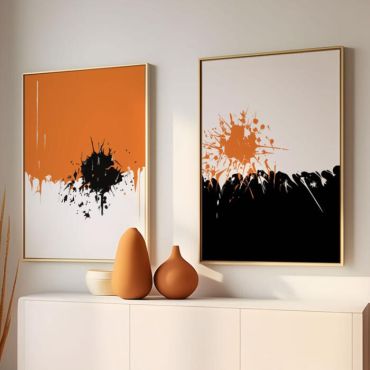 Cuadros Abstractos - Arte en Naranja y Negro - Set de 2
