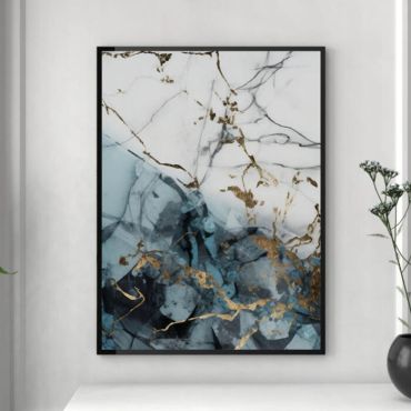 Cuadros Abstractos - Blanco, Azul y Dorado - Set de 3