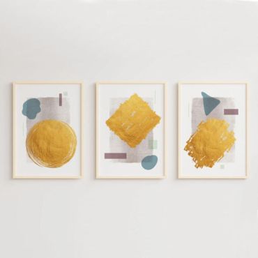 Cuadros Abstractos - Gris y Oro - Set de 3