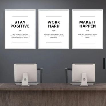 Cuadros con Frases - "Stay Positive, Work Hard, Make It Happen" - Set de 3