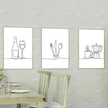 Cuadros Decorativos - Arte en Línea de Cocina - Set de 3