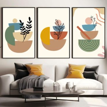 Cuadros Decorativos - Boho Geométrico Colorido - Set de 3