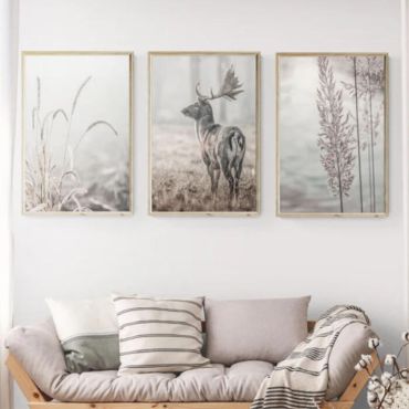 Cuadros Decorativos - Hierbas y Ciervo - Set de 3