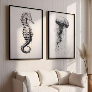Cuadros Decorativos - Medusa y Caballito de Mar - Set de 2