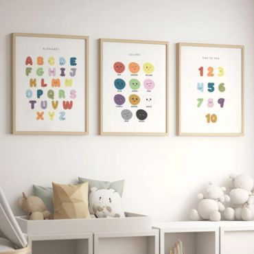 Cuadros para Bebés - Alfabeto Números y Colores en Inglés - Set de 3