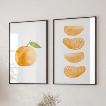 Cuadros para Cocina - Acuarela de Mandarina - Set de 2