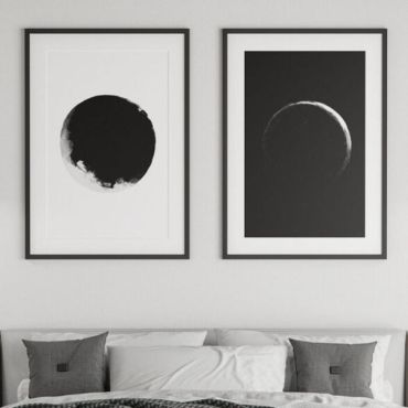 Cuadros para Oficina - Luna en Blanco y Negro - Set de 2
