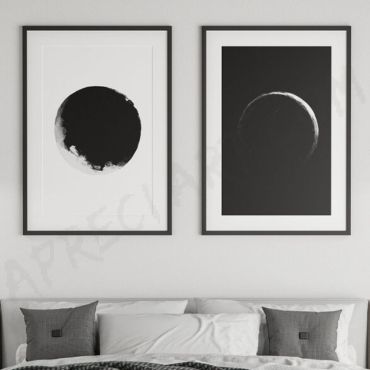Cuadros para Oficina - Luna en Blanco y Negro - Set de 2
