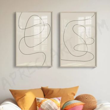 Cuadros para Sala - Arte de Línea Beige Claro - Set de 2
