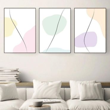 Cuadros para Sala - Formas Geométricas con Colores Pastel - Set de 3