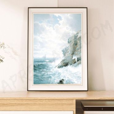 Arte marino con rocas y olas