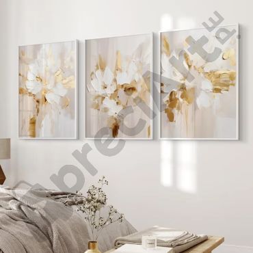 Cuadros Abstractos - Flor de Oro - Set de 3
