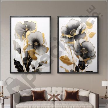 Cuadros para Sala - Flor Dorada - Set de 2