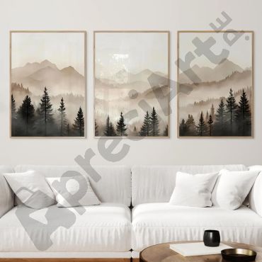 Cuadros de Paisajes - Montañas Neblina - Set de 3