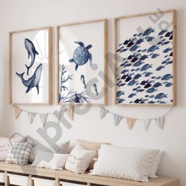 Cuadros Decorativos - Fauna Azul - Set de 3