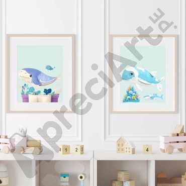 Cuadros para Bebés - Ballenas Azules - Set de 2