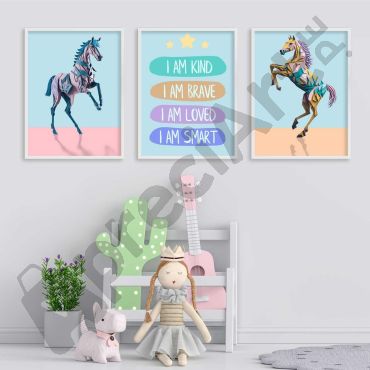 Cuadros para Bebes - Caballos Relinchando - Set de 3