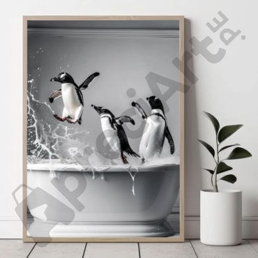 cuadro de pingüinos en bañera